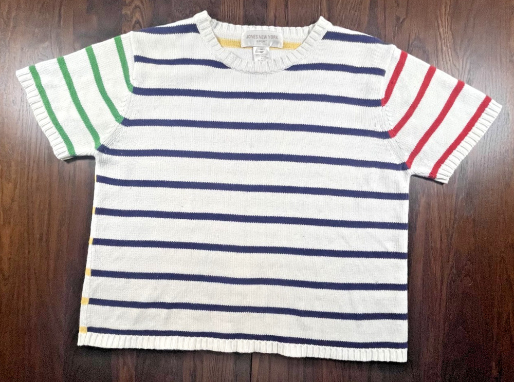Vintage Jones New York Sport Cotton Knit Short Sleeve Shirt Striped Classic Med